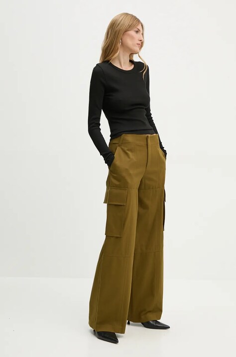 A.L.C. spodnie bawełniane kolor zielony szerokie high waist 2PANT01041