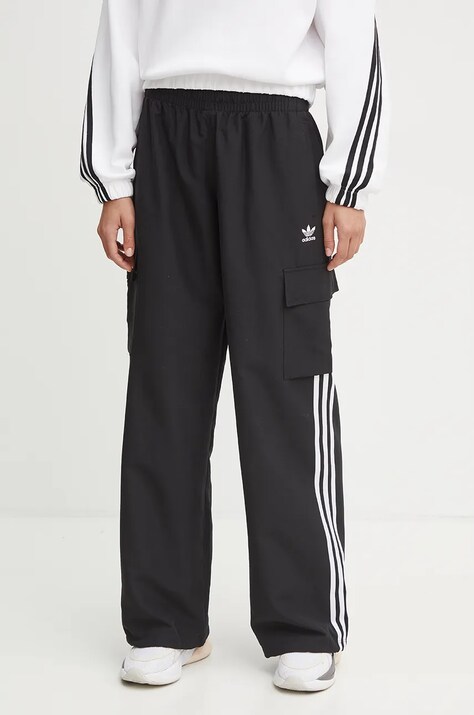 Kalhoty adidas Originals 3S CARGO PANTS dámské, černá barva, kapsáče, high waist, JF1292