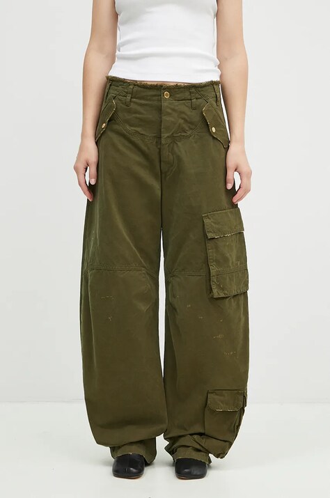 DARKPARK pantaloni de bumbac Rosalind culoarea verde, fitcargo, high waist, WTR04.FAP05.006101