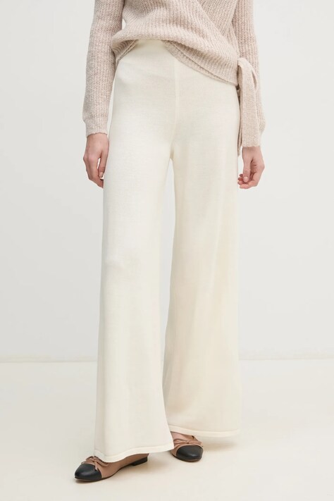 Kalhoty Sisley dámské, béžová barva, široké, medium waist, 122NMF00D