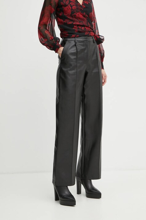 Kožené kalhoty Bardot SEDONA dámské, černá barva, široké, high waist, 59507PB