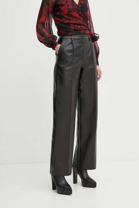 Kožne hlače Bardot SEDONA za žene, boja: crna, široke, visoki struk, 59507PB