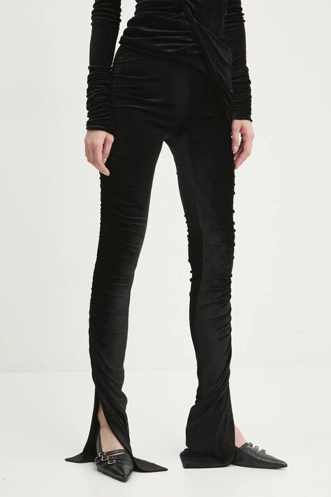 Rick Owens Lilies spodnie welurowe kolor czarny dopasowane high waist LI02D5335VST