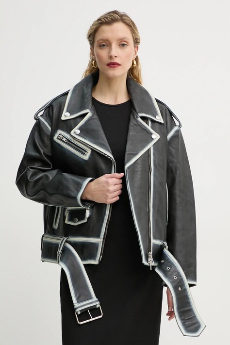 Stand Studio geaca de piele Irene Jacket femei, culoarea negru, de tranzitie, 62272-7030