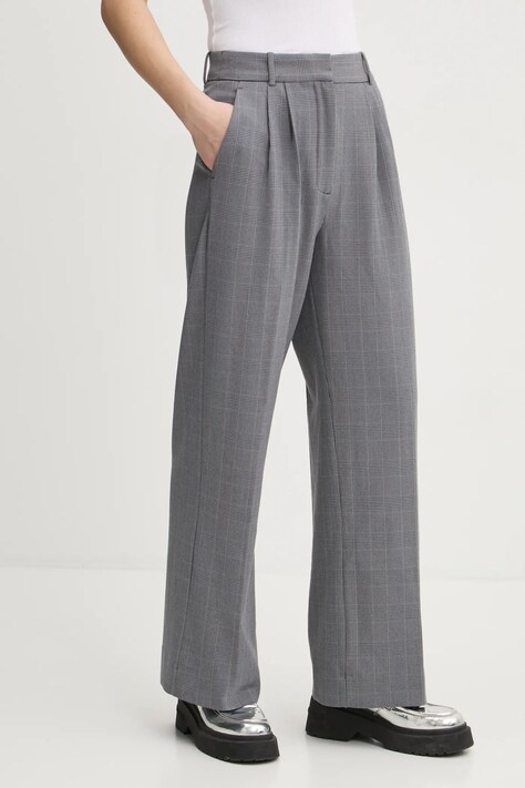 Kalhoty Abercrombie & Fitch dámské, šedá barva, jednoduché, high waist, KI156-4331