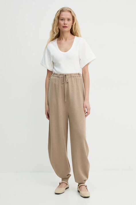 Kalhoty By Malene Birger TEVANA dámské, béžová barva, hladké, Q72551002