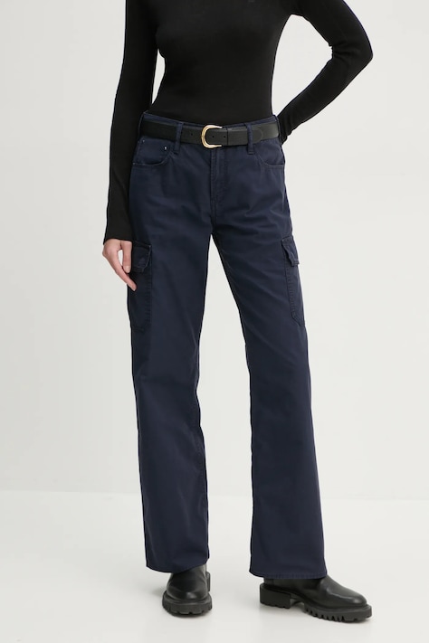 Kalhoty G-Star dámské, tmavomodrá barva, jednoduché, medium waist, D24673-D388