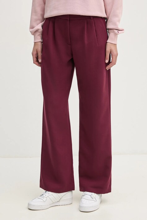 Kalhoty Abercrombie & Fitch dámské, vínová barva, jednoduché, high waist, KI156-4475