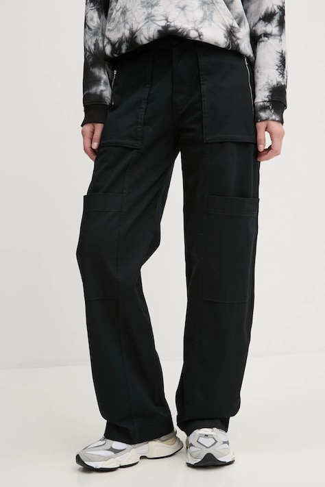 Abercrombie & Fitch pantaloni femei, culoarea negru, drept, high waist, KI156-4524
