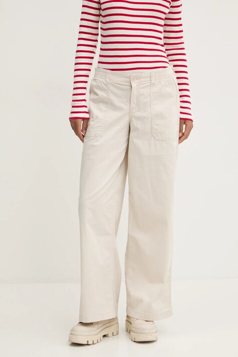 Kalhoty Hollister Co. dámské, béžová barva, jednoduché, high waist, KI356-4179