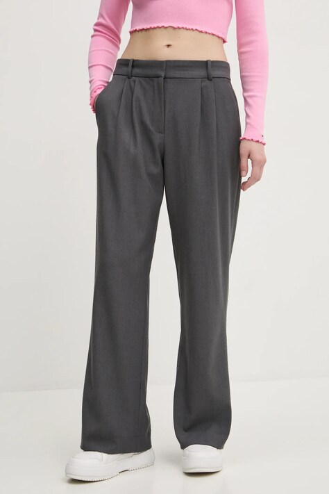 Abercrombie & Fitch spodnie damskie kolor szary szerokie high waist KI156-4528