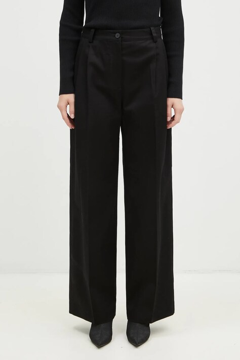 Maison Kitsuné pantaloni de bumbac Double Pleated culoarea negru, lat, high waist, NW01110WW0122