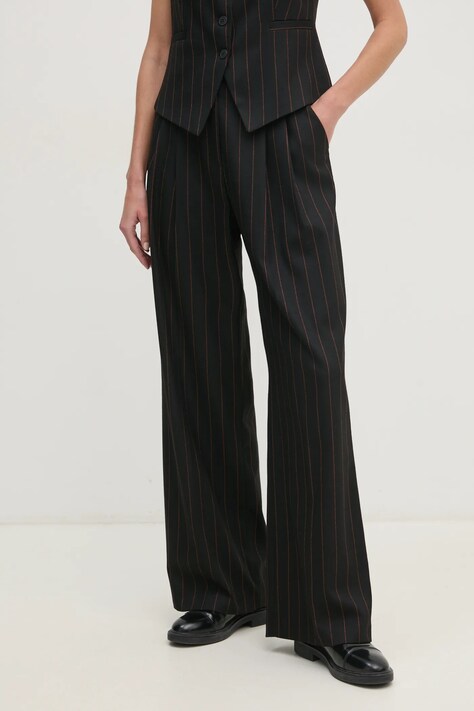 Sandro Ferrone pantaloni femei, culoarea negru, lat, high waist
