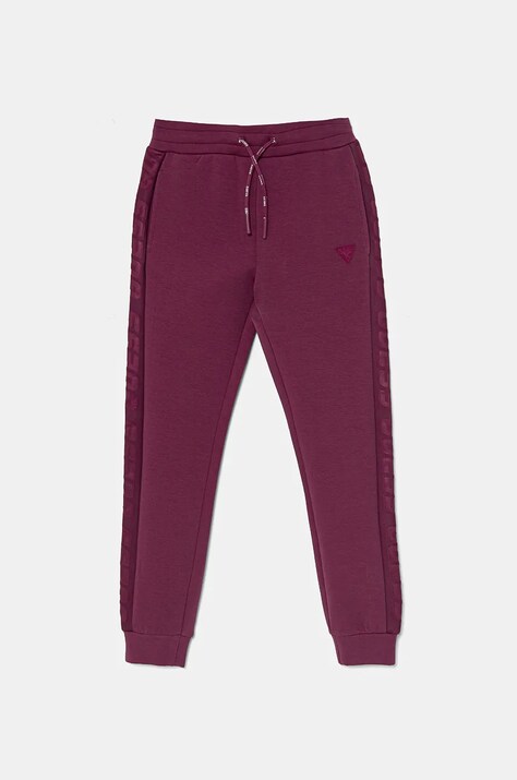Guess pantaloni de trening pentru copii culoarea roz, neted, J2YQ24 FL03S