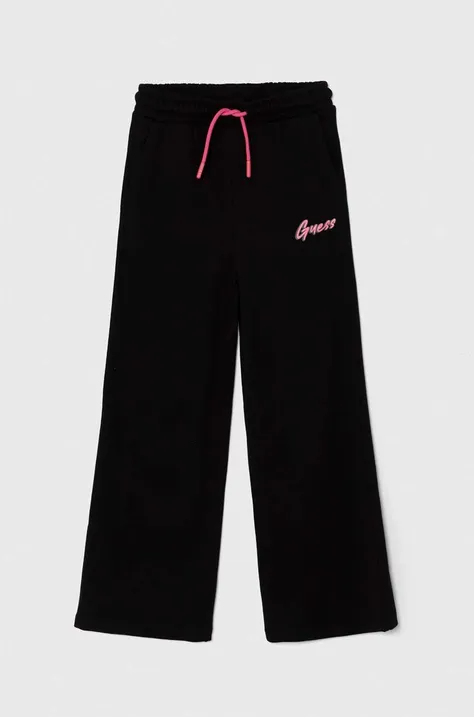 Дитячі бавовняні штани Guess колір чорний з принтом J4YQ15 KA6R4