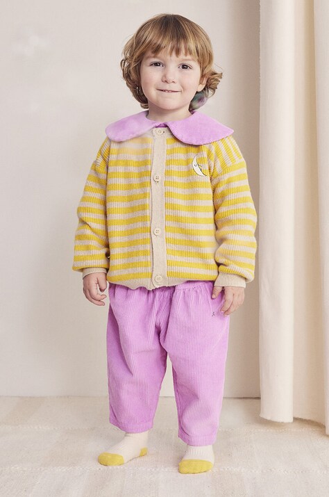Bobo Choses pantaloni din bumbac pentru bebeluși culoarea roz, neted, 224AB071