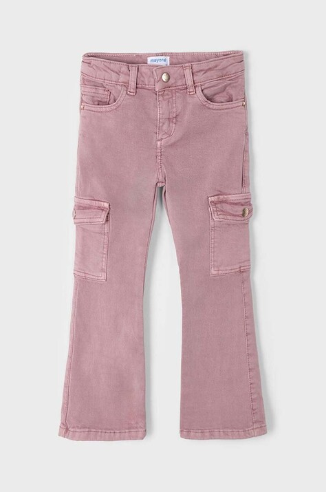 Mayoral pantaloni per bambini cargo z serży colore rosa 4543