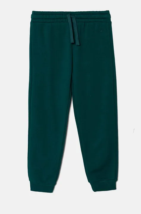 United Colors of Benetton spodnie dresowe bawełniane dziecięce kolor zielony gładkie 3J68CF02H