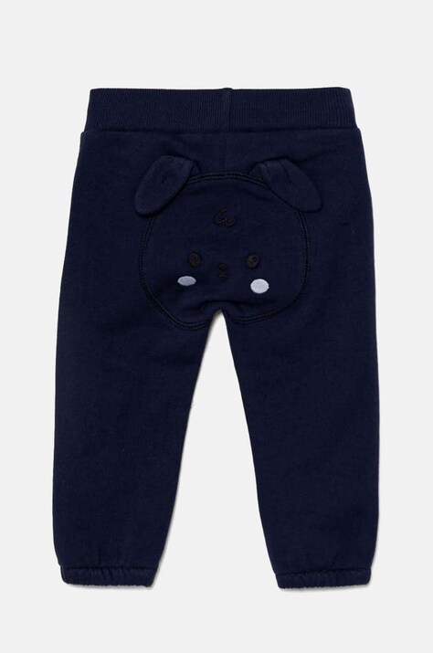 United Colors of Benetton pantaloni de trening din bumbac pentru bebeluși culoarea albastru marin, cu imprimeu, 3J70AF01T