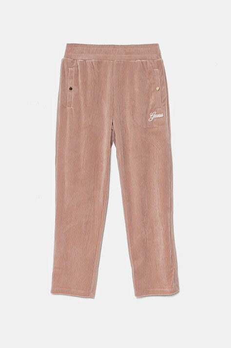 Guess pantaloni de trening din velur pentru copii culoarea roz, neted, J4BQ13 KCH92