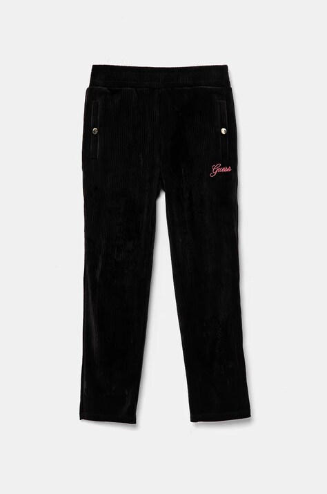 Dječji donji dio trenirke od velura Guess boja: crna, bez uzorka, J4BQ13 KCH92
