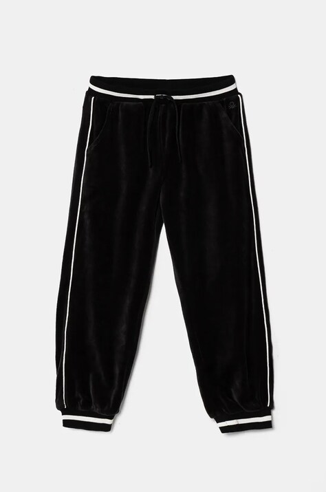 United Colors of Benetton pantaloni de trening din velur pentru copii culoarea negru, neted, 3UK0CF057