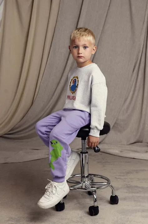 Детские хлопковые штаны Mini Rodini Dolphin цвет фиолетовый с аппликацией