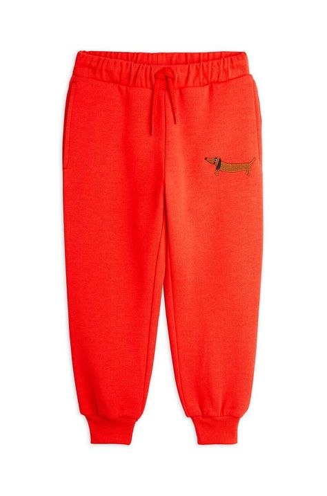 Дитячі бавовняні штани Mini Rodini Dog колір червоний з аплікацією 2473012342