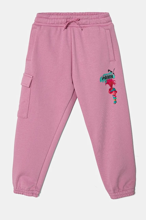 Дитячі спортивні штани Puma X TROLLS Cargo Pants TR колір рожевий з принтом 627379