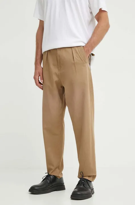 Памучен панталон G-Star Raw в кафяво със стандартна кройка D24543-C962