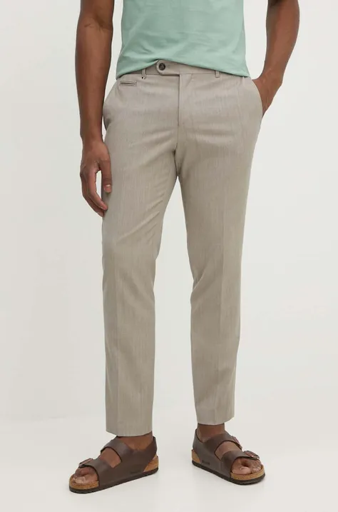 BOSS spodnie z domieszką wełny kolor beżowy dopasowane 50521628