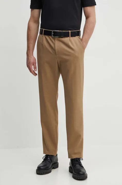 Вовняні штани BOSS колір бежевий прямі 50521637