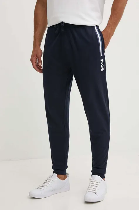 BOSS pantaloni de trening din bumbac culoarea albastru marin, cu imprimeu, 50521769