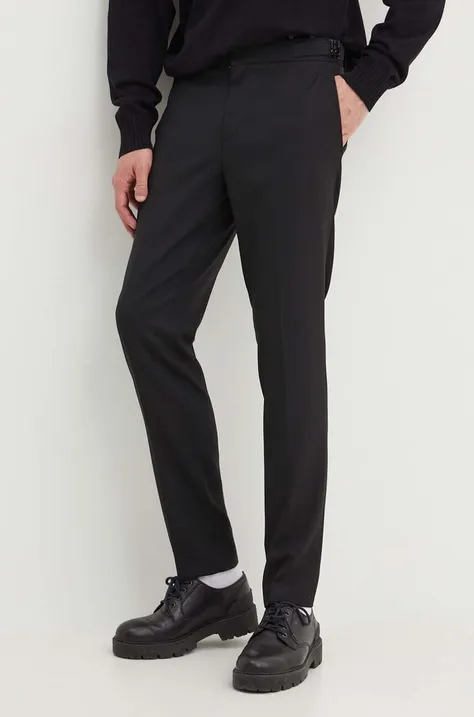 HUGO spodnie z domieszką wełny kolor czarny proste 50519673