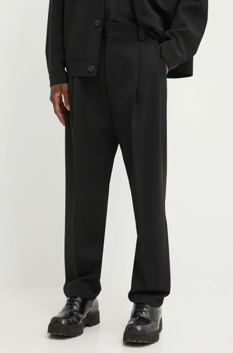 Kalhoty s příměsí vlny HUGO černá barva, jednoduché, 50520374