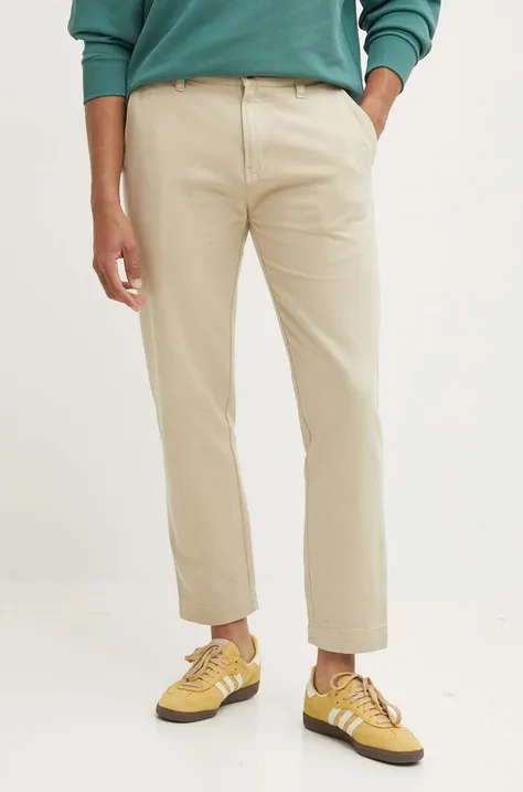 Памучен панталон HUGO в бежово със стандартна кройка 50525176
