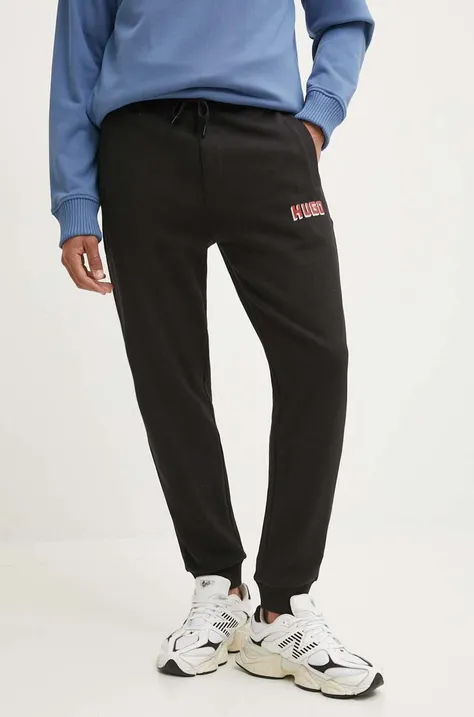 HUGO pantaloni de trening din bumbac culoarea negru, cu imprimeu, 50516657