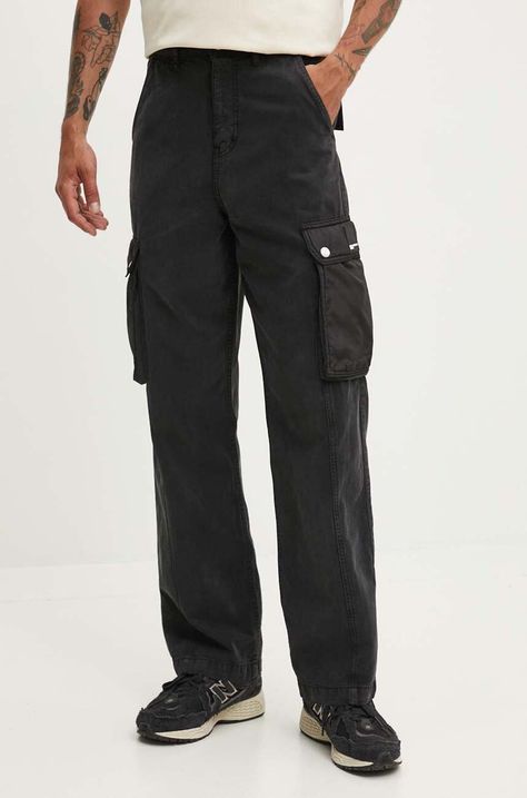 Hlače Karl Lagerfeld Jeans za muškarce, boja: crna, ravni kroj, 245D1002