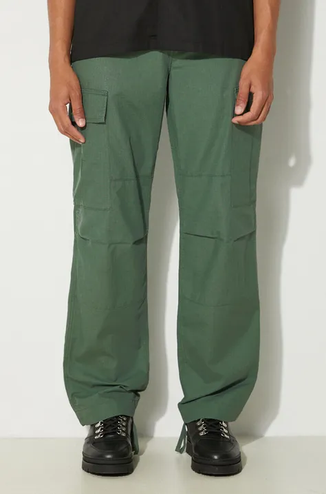 Bavlněné kalhoty Carhartt WIP Regular Cargo Pant zelená barva, jednoduché, I032467.29N02