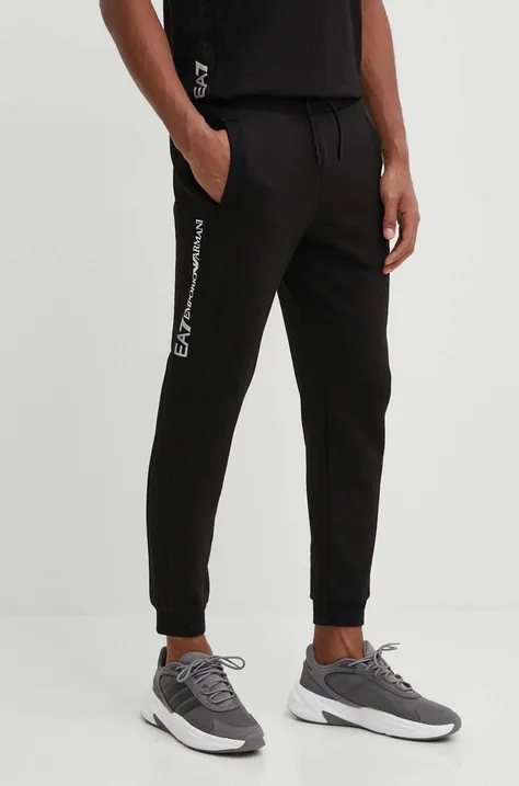 Хлопковые спортивные штаны EA7 Emporio Armani цвет чёрный с принтом PJOGZ.6DPP57