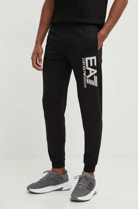 Хлопковые спортивные штаны EA7 Emporio Armani цвет чёрный с принтом PJVRZ.6DPP87