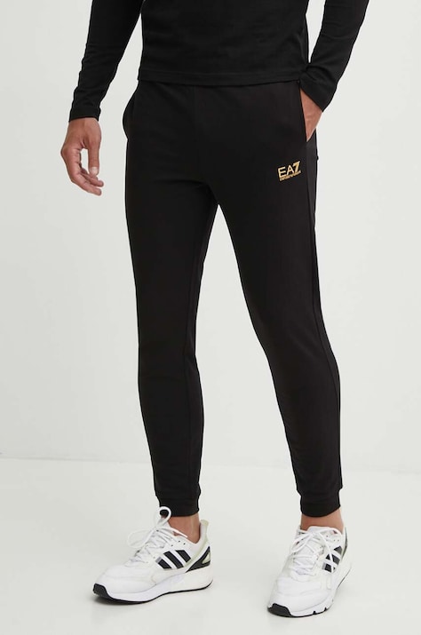 EA7 Emporio Armani pantaloni de trening din bumbac culoarea negru, cu imprimeu, PJVRZ.8NPP66