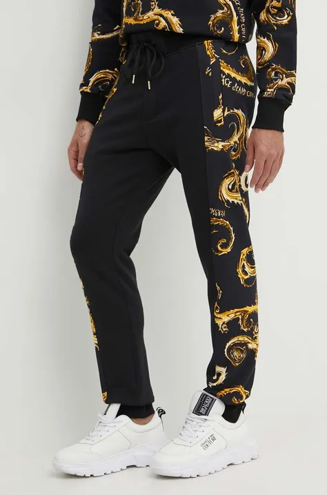 Bavlnené tepláky Versace Jeans Couture čierna farba, vzorované, 77GAA3C0 FS161