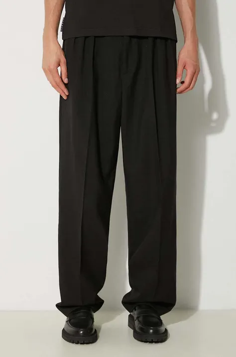 Kenzo pantaloni de lana Pleated Tailored Pant culoarea negru, cu fason chinos, FE65PA2149GE.99