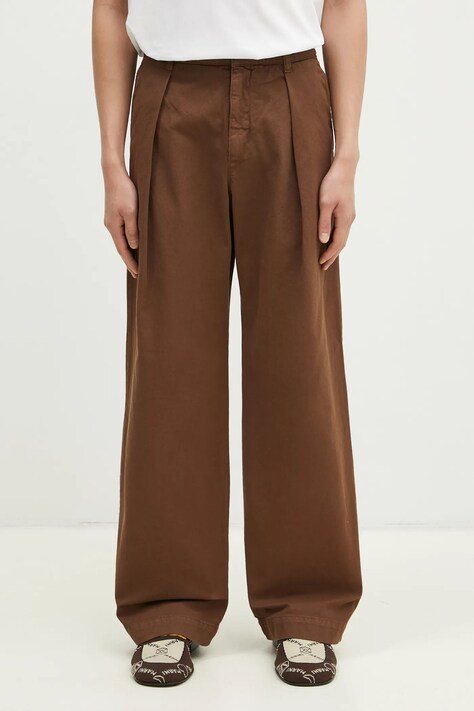 Хлопковые брюки Wood Wood Fraser Pleated Chinos цвет коричневый прямые 12435001.5181