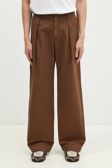 Wood Wood pantaloni in cotone Fraser Pleated Chinos colore marrone 12435001.5181