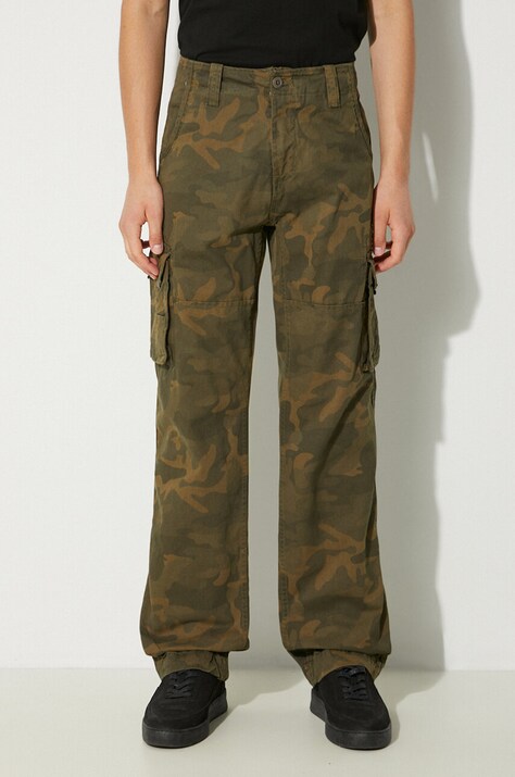 Бавовняні штани Alpha Industries Jet Pant Camo колір зелений прямі 101212C