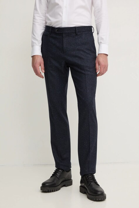 Vunene hlače BOSS boja: tamno plava, uski kroj, 50528074