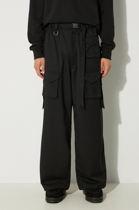 Kalhoty s příměsí vlny Y-3 Refined Wool Cargo Pants černá barva, jednoduché, IW7453
