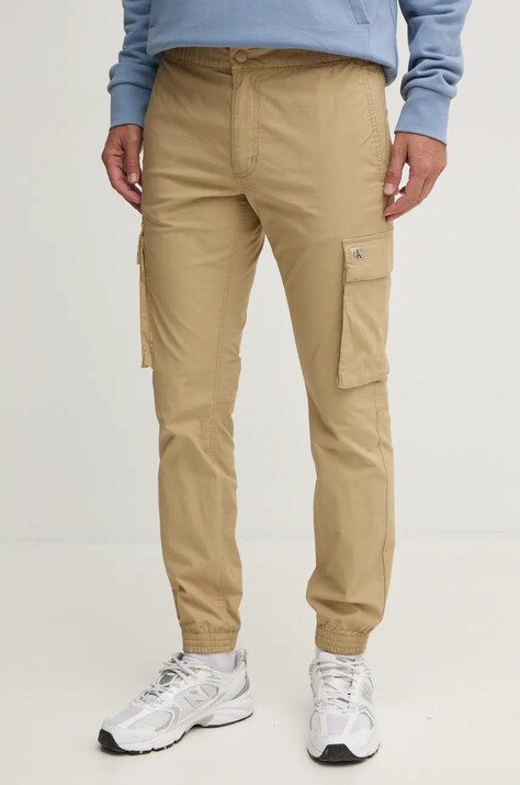 Calvin Klein Jeans pantaloni barbati, culoarea bej, cu fason cargo, J30J326438